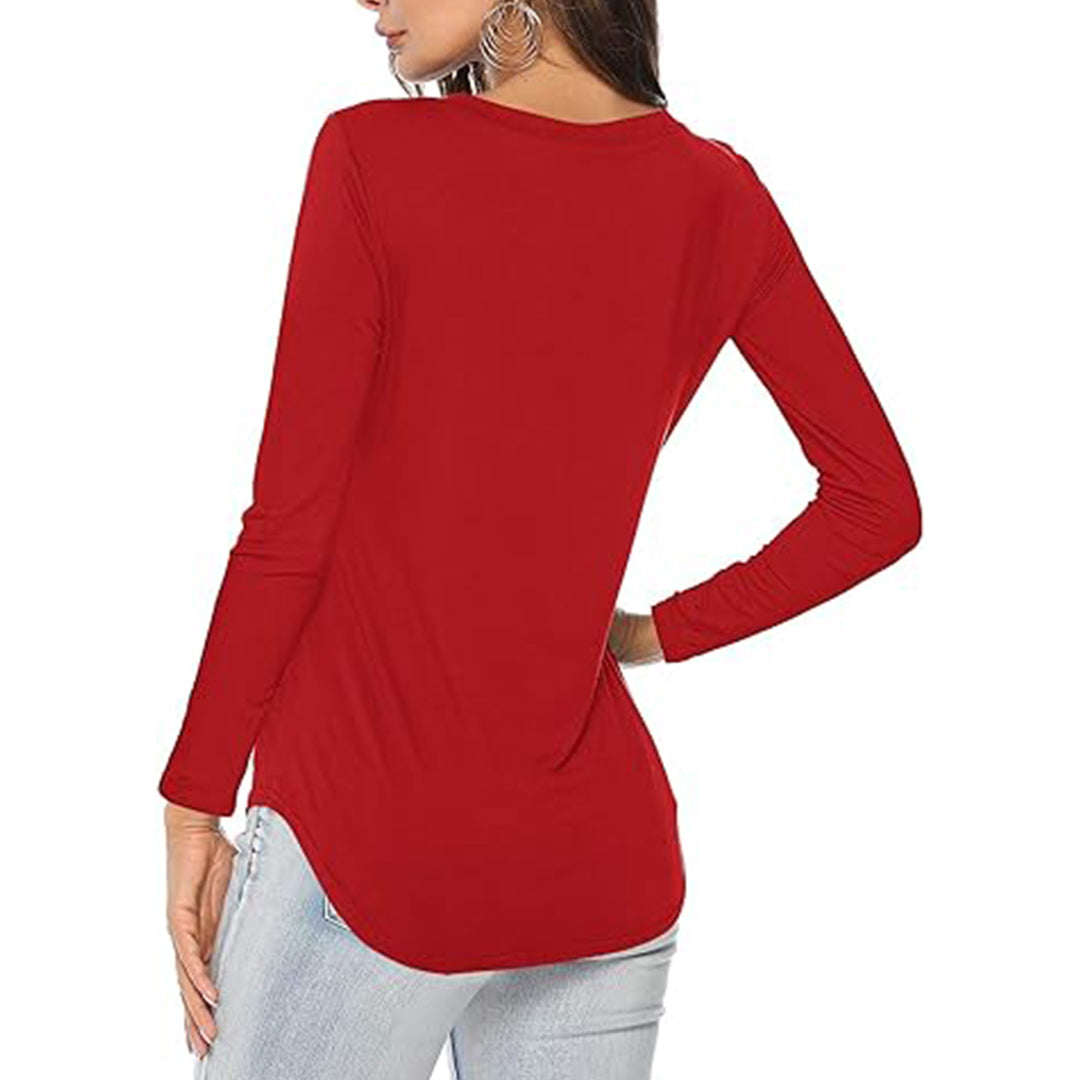 Women’s Summer V-Neck Tees Solid Short & Long Sleeve
