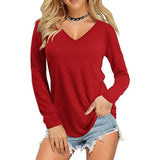 Women’s Summer V-Neck Tees Solid Short & Long Sleeve