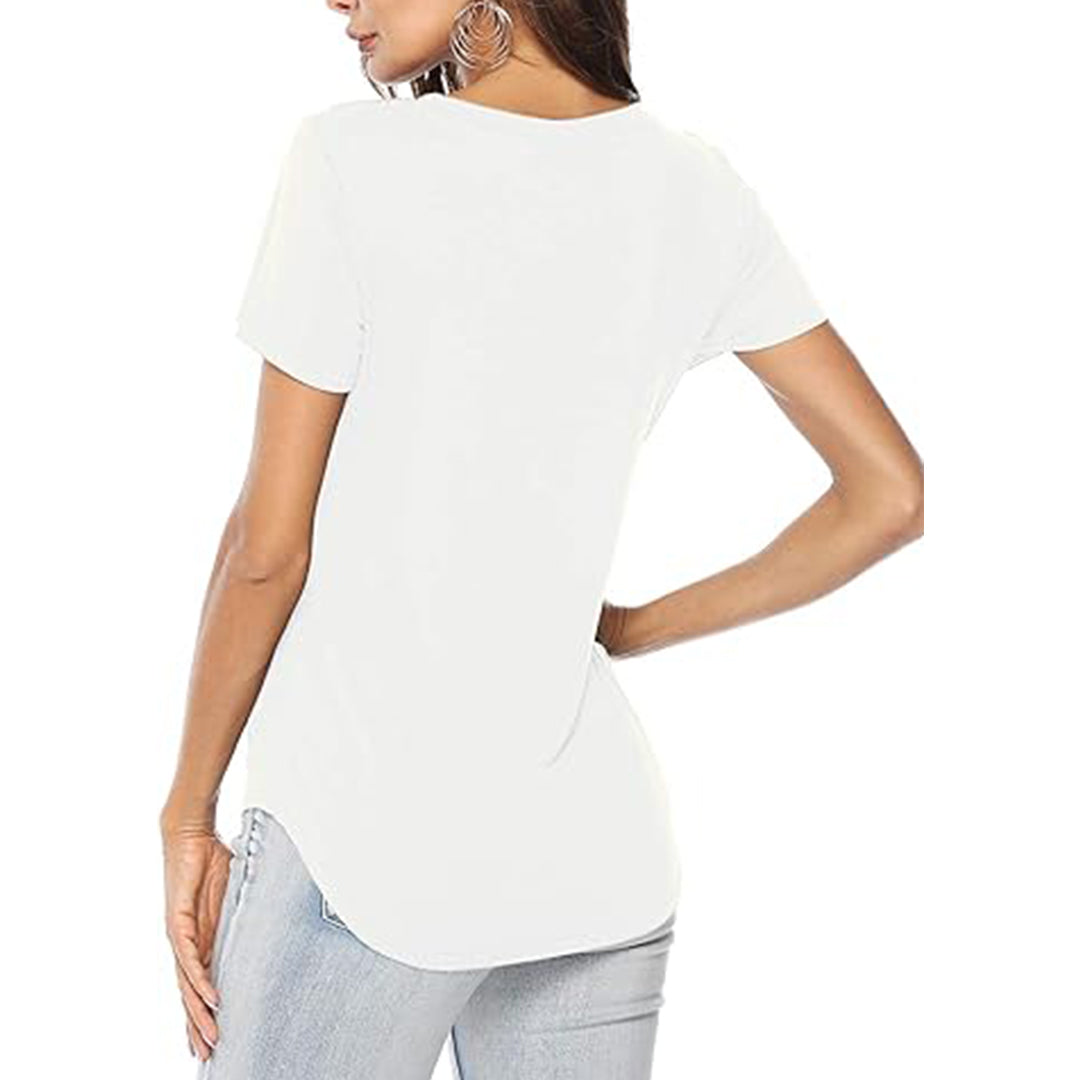 Women’s White V-Neck Short Sleeve Casual T-Shirt