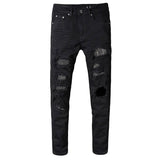 Men's Ripped Stretch Skinny Jeans | Vintage Distressed Zipper Denim