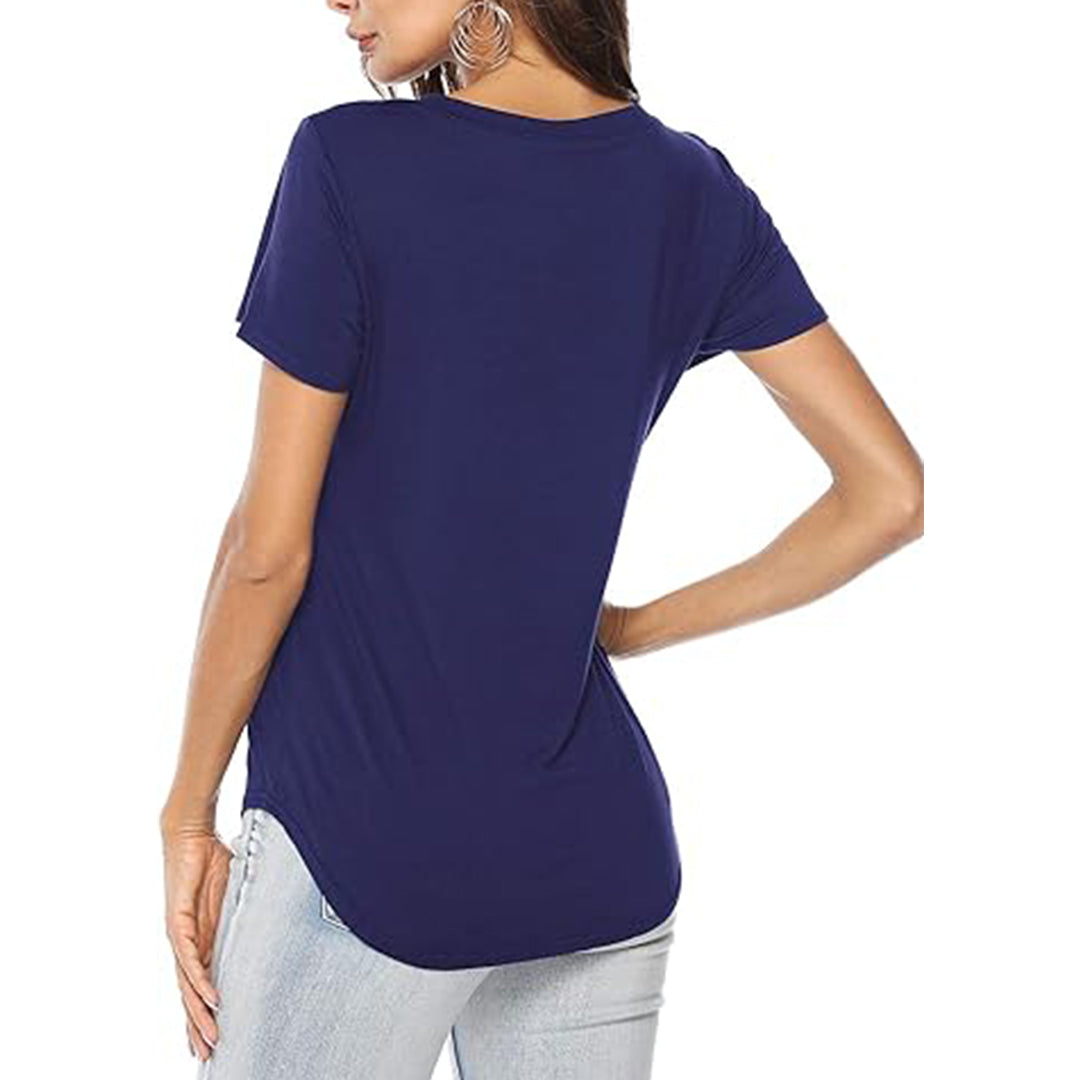 Women’s Navy V-Neck Short Sleeve Casual T-Shirt