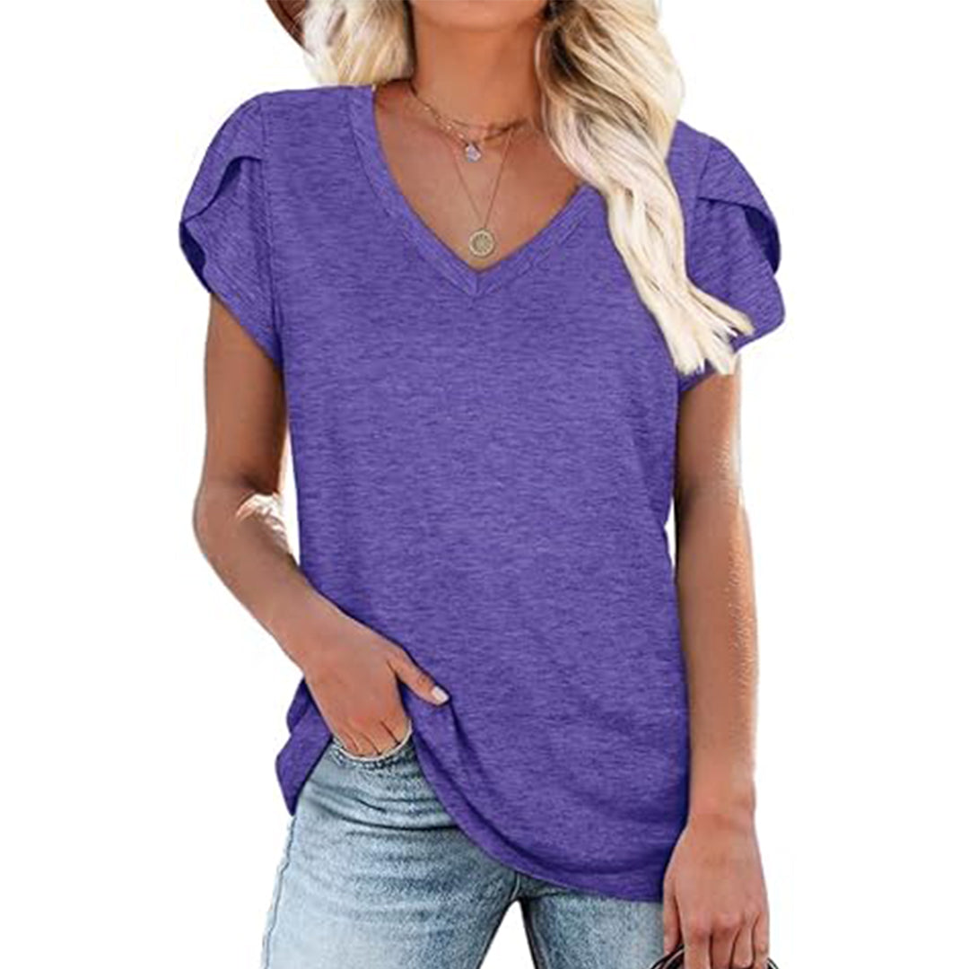Women’s White V-Neck Short Sleeve Casual T-Shirt