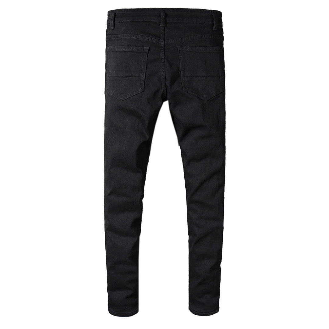 Men's Ripped Stretch Skinny Jeans | Vintage Distressed Zipper Denim