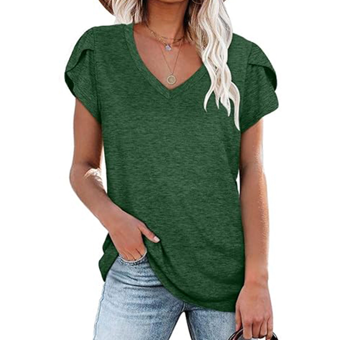 Women’s White V-Neck Short Sleeve Casual T-Shirt