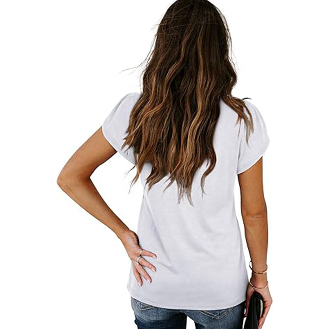 Women’s White V-Neck Short Sleeve Casual T-Shirt
