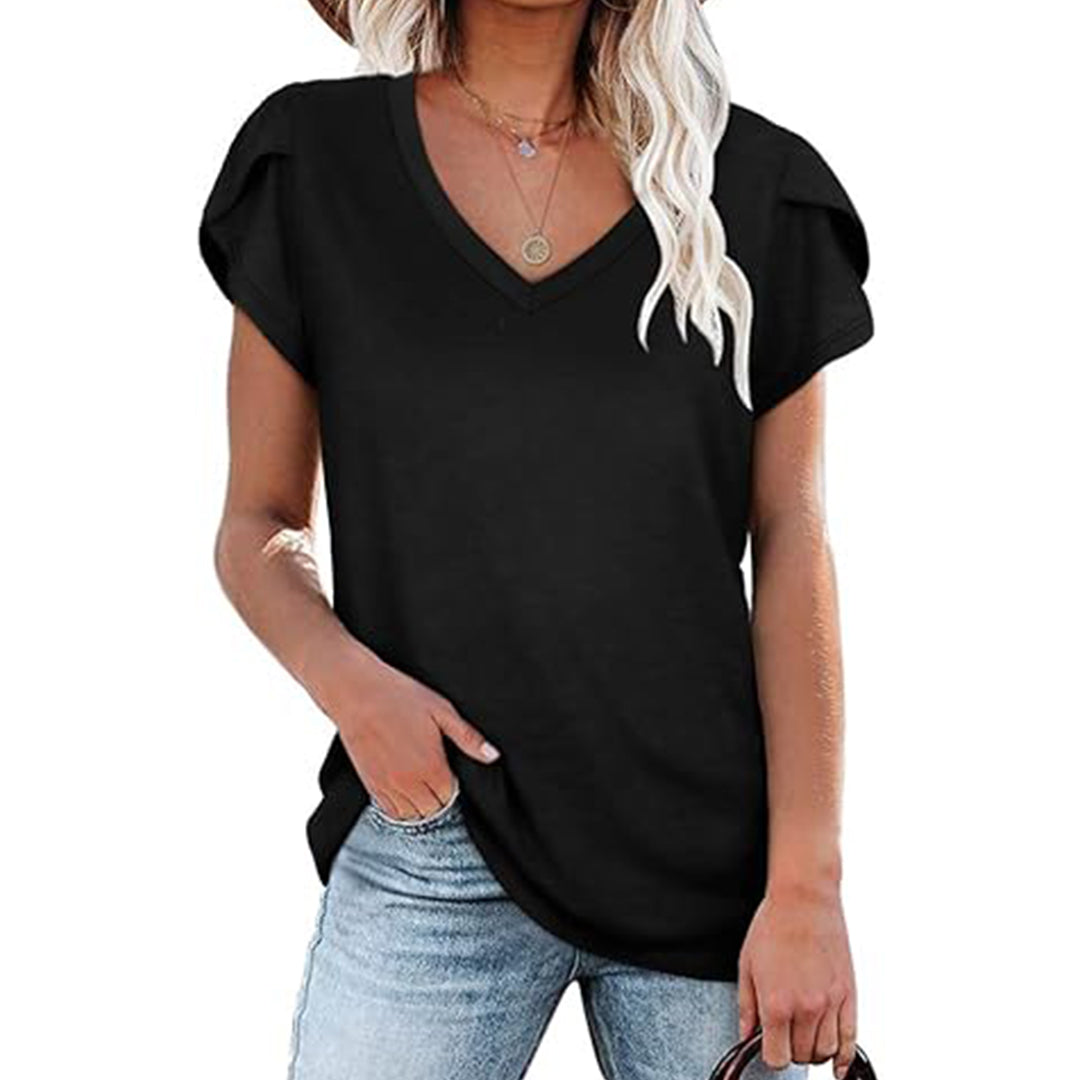 Women’s White V-Neck Short Sleeve Casual T-Shirt