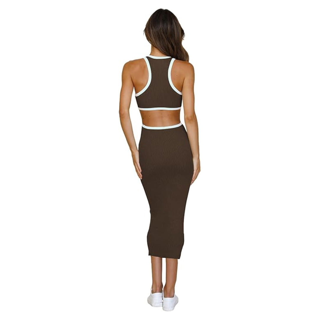 Linsery Women's Sleeveless Cut Out Bodycon Midi Dress