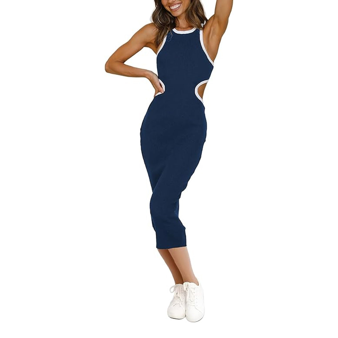 Linsery Women's Sleeveless Cut Out Bodycon Midi Dress
