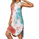 Round Neck Pleated Flared Mini Dress