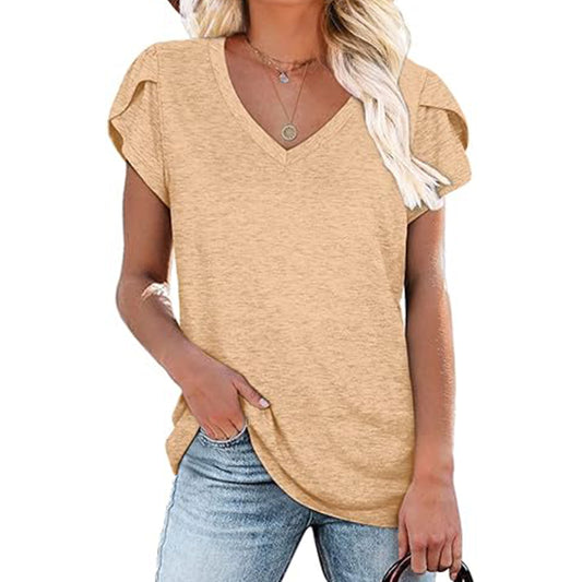 Women’s White V-Neck Short Sleeve Casual T-Shirt