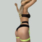 Color-Contrast Sheer Erotic 3-Piece Lingerie Set