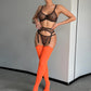 Red Leopard Print Lace Lingerie Set with Bra, Garter, Thong & Stockings