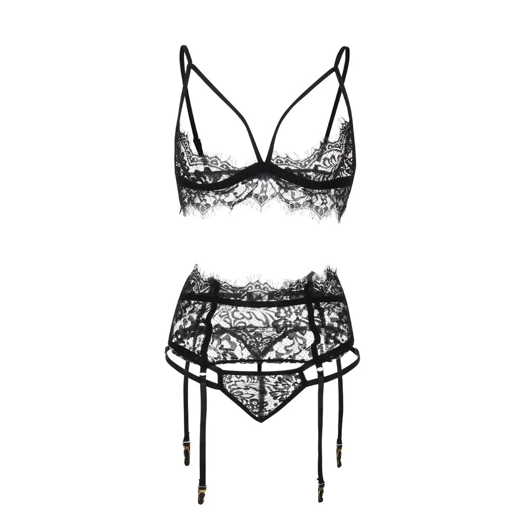 Lace Garter Four-Piece Sexy Lingerie Set with G-String