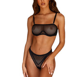 V-Neck Fishnet Lingerie Set with Bralette and Briefs