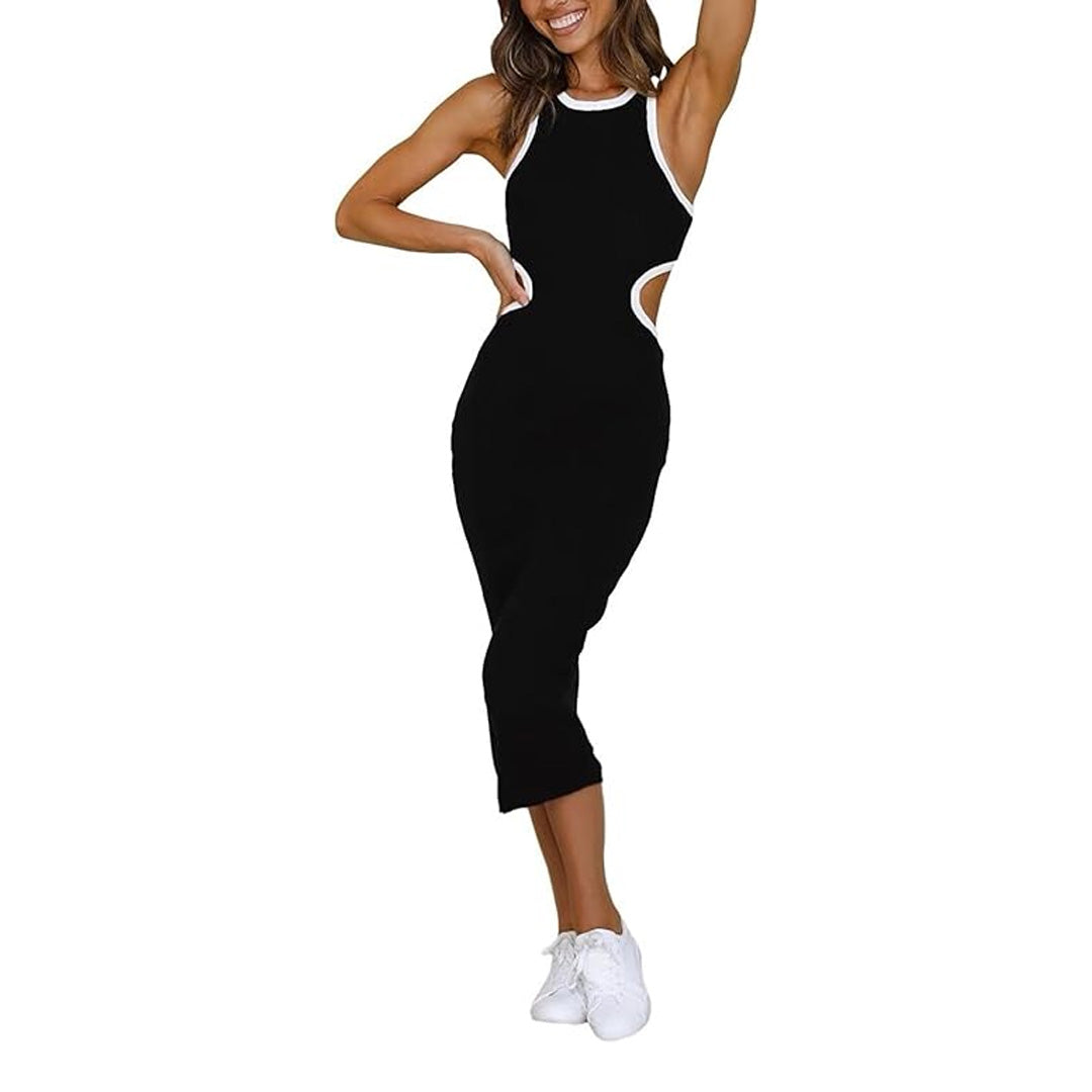 Linsery Women's Sleeveless Cut Out Bodycon Midi Dress