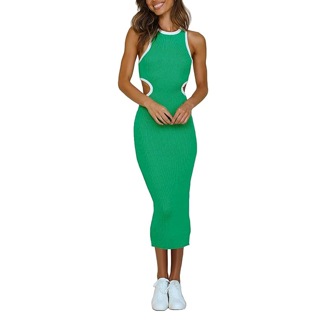 Linsery Women's Sleeveless Cut Out Bodycon Midi Dress
