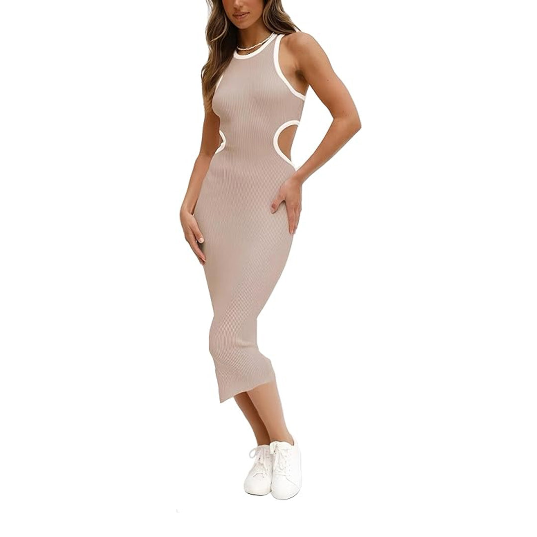 Linsery Women's Sleeveless Cut Out Bodycon Midi Dress