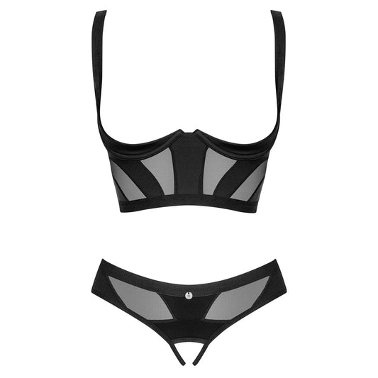 Chic Amoria Black Lingerie Set with Open Bust and Crotchless Design